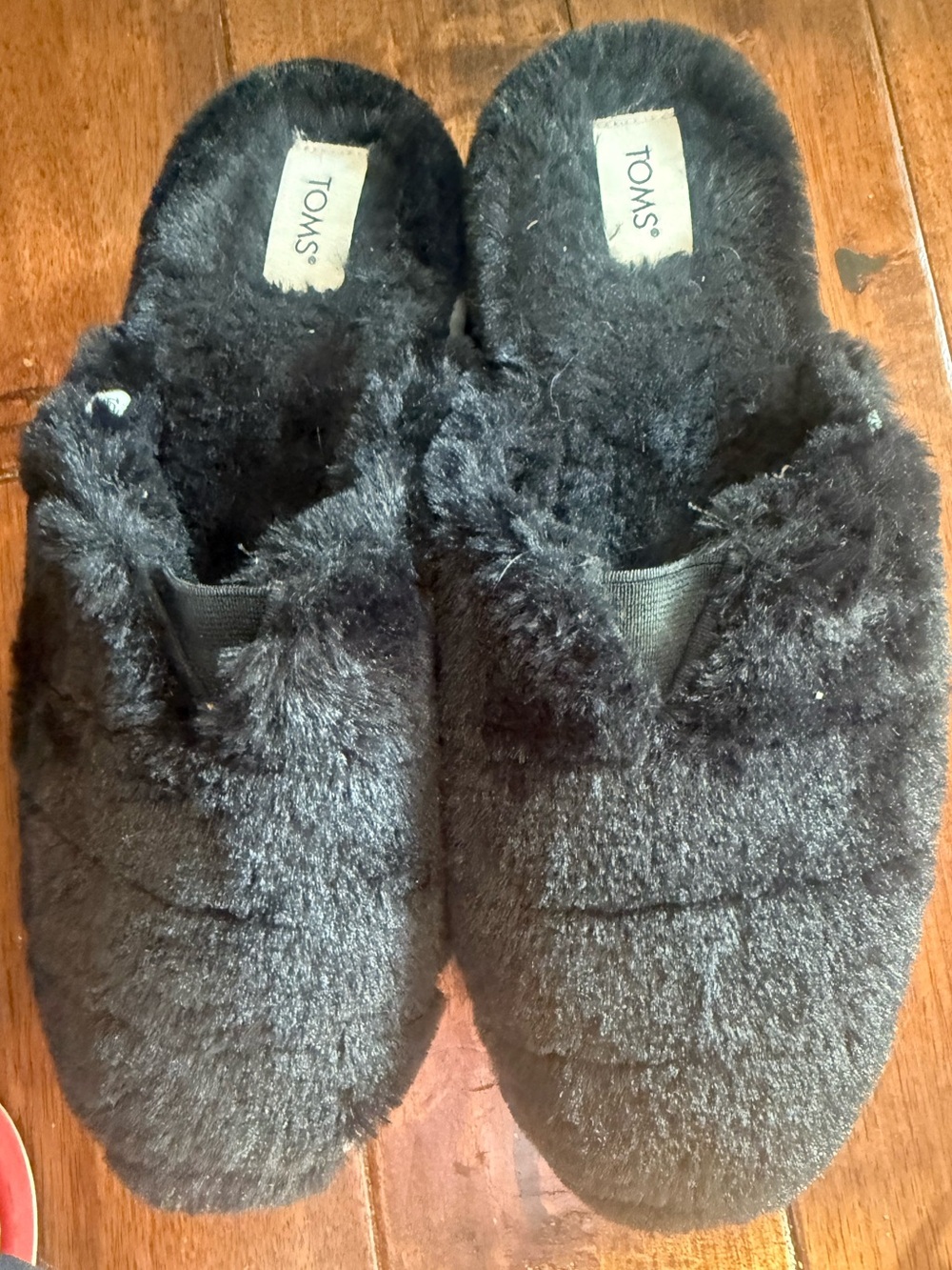 TOMS Black Fuzzy Slip-On House Slippers